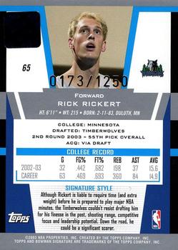 2003-04 Bowman Signature #65 Rick Rickert Back