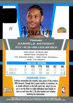 2003-04 Bowman Signature #77 Carmelo Anthony Back