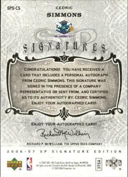 2006-07 SP Signature Edition - Signatures #SPS-CS Cedric Simmons Back