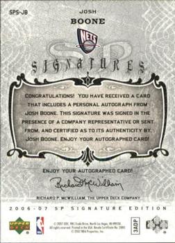 2006-07 SP Signature Edition - Signatures #SPS-JB Josh Boone Back
