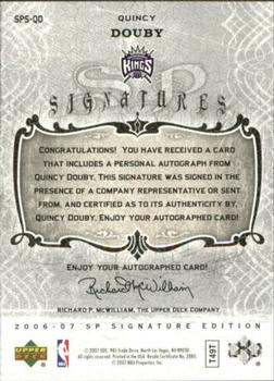 2006-07 SP Signature Edition - Signatures #SPS-QD Quincy Douby Back