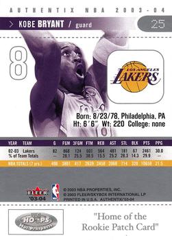 2003-04 Fleer Authentix #25 Kobe Bryant Back