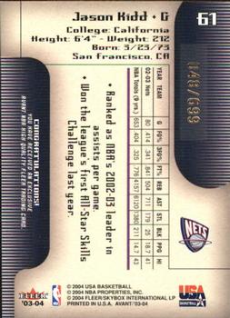 2003-04 Fleer Avant #61 Jason Kidd Back