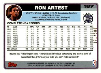 2006-07 Topps - Gold #187 Ron Artest Back