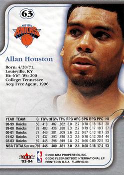 2003-04 Flair #63 Allan Houston Back