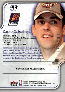 2003-04 Flair #93 Zarko Cabarkapa Back