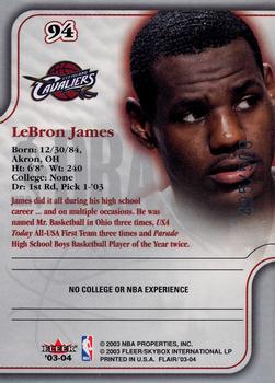2003-04 Flair #94 LeBron James Back