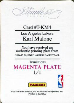 2015-16 Panini National Treasures - 2014-15 Flawless Transitions Printing Plate Magenta #T-KM4 Karl Malone Back