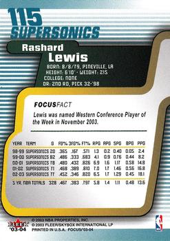 2003-04 Fleer Focus #115 Rashard Lewis Back