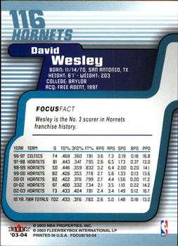 2003-04 Fleer Focus #116 David Wesley Back