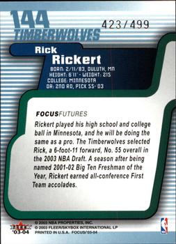 2003-04 Fleer Focus #144 Rick Rickert Back