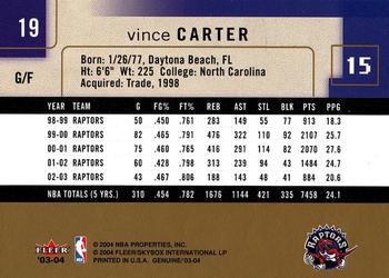 2003-04 Fleer Genuine Insider #19 Vince Carter Back
