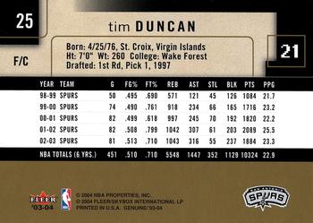2003-04 Fleer Genuine Insider #25 Tim Duncan Back