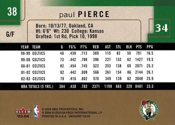 2003-04 Fleer Genuine Insider #38 Paul Pierce Back