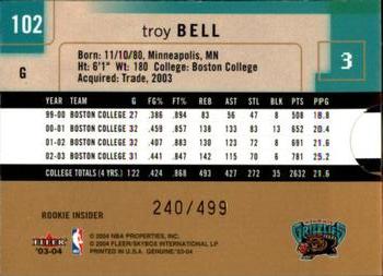 2003-04 Fleer Genuine Insider #102 Troy Bell Back