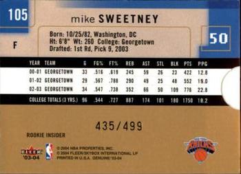 2003-04 Fleer Genuine Insider #105 Mike Sweetney Back