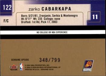 2003-04 Fleer Genuine Insider #122 Zarko Cabarkapa Back