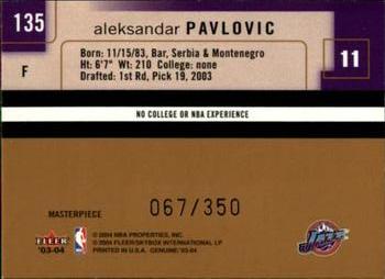 2003-04 Fleer Genuine Insider #135 Aleksandar Pavlovic Back