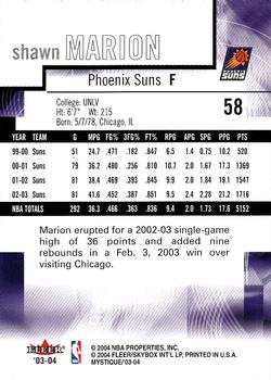2003-04 Fleer Mystique #58 Shawn Marion Back