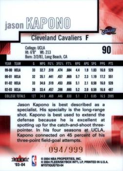 2003-04 Fleer Mystique #90 Jason Kapono Back