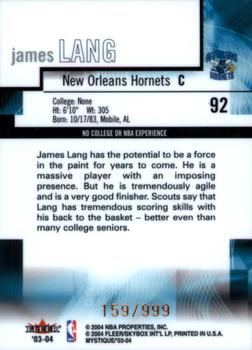 2003-04 Fleer Mystique #92 James Lang Back