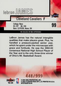 2003-04 Fleer Mystique #99 LeBron James Back