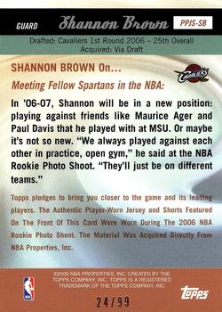 2006-07 Topps Big Game - Picture Perfect Jerseys and Shorts #PPJS-SB Shannon Brown Back