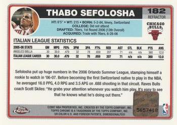 2006-07 Topps Chrome - Autographs Refractors Black #182 Thabo Sefolosha Back
