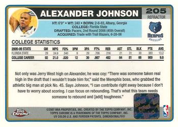 2006-07 Topps Chrome - Autographs Refractors Black #205 Alexander Johnson Back