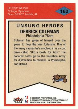 2003-04 Fleer Platinum #162 Derrick Coleman Back
