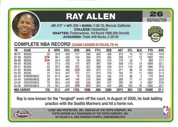 2006-07 Topps Chrome - Refractors #26 Ray Allen Back