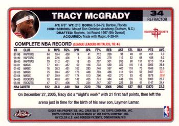 2006-07 Topps Chrome - Refractors #34 Tracy McGrady Back