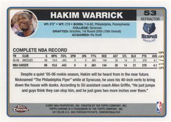 2006-07 Topps Chrome - Refractors Black #53 Hakim Warrick Back
