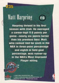 2003-04 Fleer Tradition #235 Matt Harpring Back
