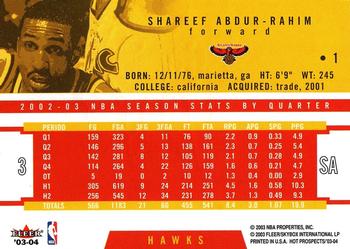 2003-04 Hoops Hot Prospects #1 Shareef Abdur-Rahim Back