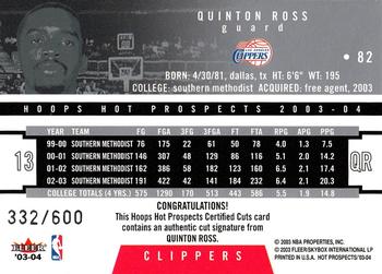 2003-04 Hoops Hot Prospects #82 Quinton Ross Back