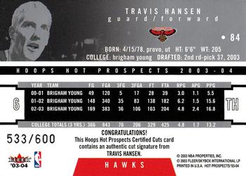 2003-04 Hoops Hot Prospects #84 Travis Hansen Back