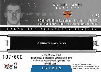 2003-04 Hoops Hot Prospects #87 Maciej Lampe Back