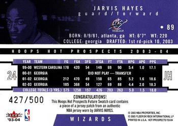 2003-04 Hoops Hot Prospects #89 Jarvis Hayes Back