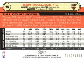 2006-07 Topps Full Court - Photographer's Proof #15 Ben Wallace Back