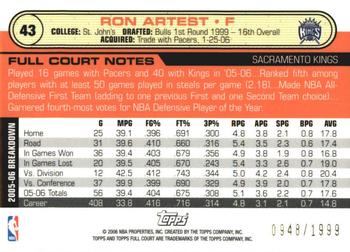 2006-07 Topps Full Court - Photographer's Proof #43 Ron Artest Back