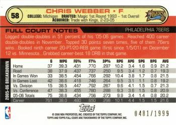 2006-07 Topps Full Court - Photographer's Proof #58 Chris Webber Back