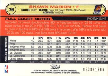 2006-07 Topps Full Court - Photographer's Proof #76 Shawn Marion Back