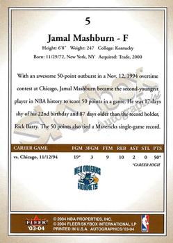 2003-04 SkyBox Autographics #5 Jamal Mashburn Back