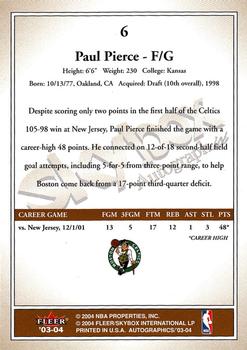 2003-04 SkyBox Autographics #6 Paul Pierce Back