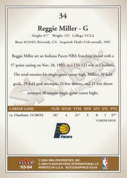 2003-04 SkyBox Autographics #34 Reggie Miller Back