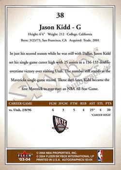2003-04 SkyBox Autographics #38 Jason Kidd Back