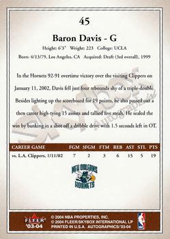 2003-04 SkyBox Autographics #45 Baron Davis Back