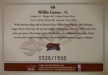 2003-04 SkyBox Autographics #48 Willie Green Back