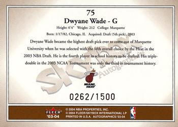 2003-04 SkyBox Autographics #75 Dwyane Wade Back
